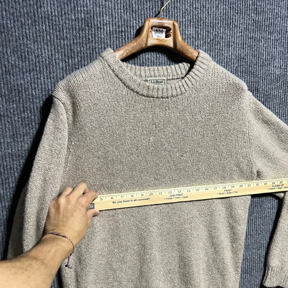LL Bean Crewneck Sweater Mens L Regular Beige Lambswool Knit Pullover 509750